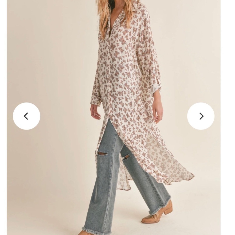 Sadie & Sage Button Down Butterfly Print Shirt Dress NWT